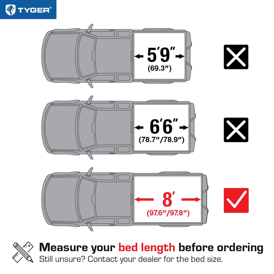 Tyger Auto T3 Soft Tri-Fold Tonneau Cover Truck Bed Compatible with 2007-2013 Chevy Silverado / GMC Sierra 1500; 2007-2014 2500 HD 3500 HD | Fleetside 8' Bed (97") | TG-BC3C1005 , Black