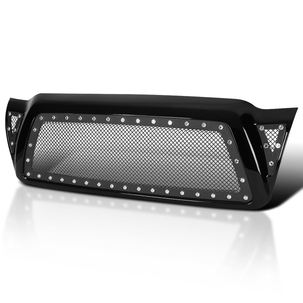 Glossy Black ABS Rivet Mesh Style Front Hood Grille Spec-D Tuning Compatible with 2005-2011 Toyota Tacoma