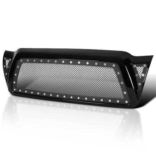 Glossy Black ABS Rivet Mesh Style Front Hood Grille Spec-D Tuning Compatible with 2005-2011 Toyota Tacoma