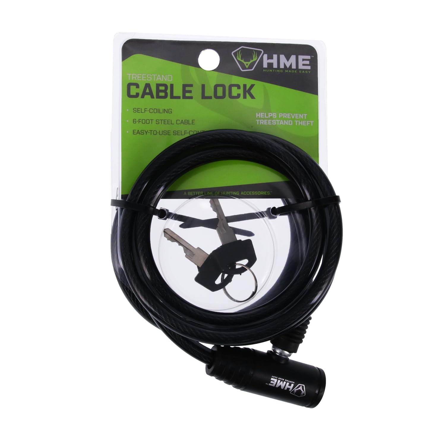 HME 6-Foot Self-Coiling Easy-To-Use Protective Durable Reliable Versatile Hunting Tree Stand Cable Lock - 2 Keys Included