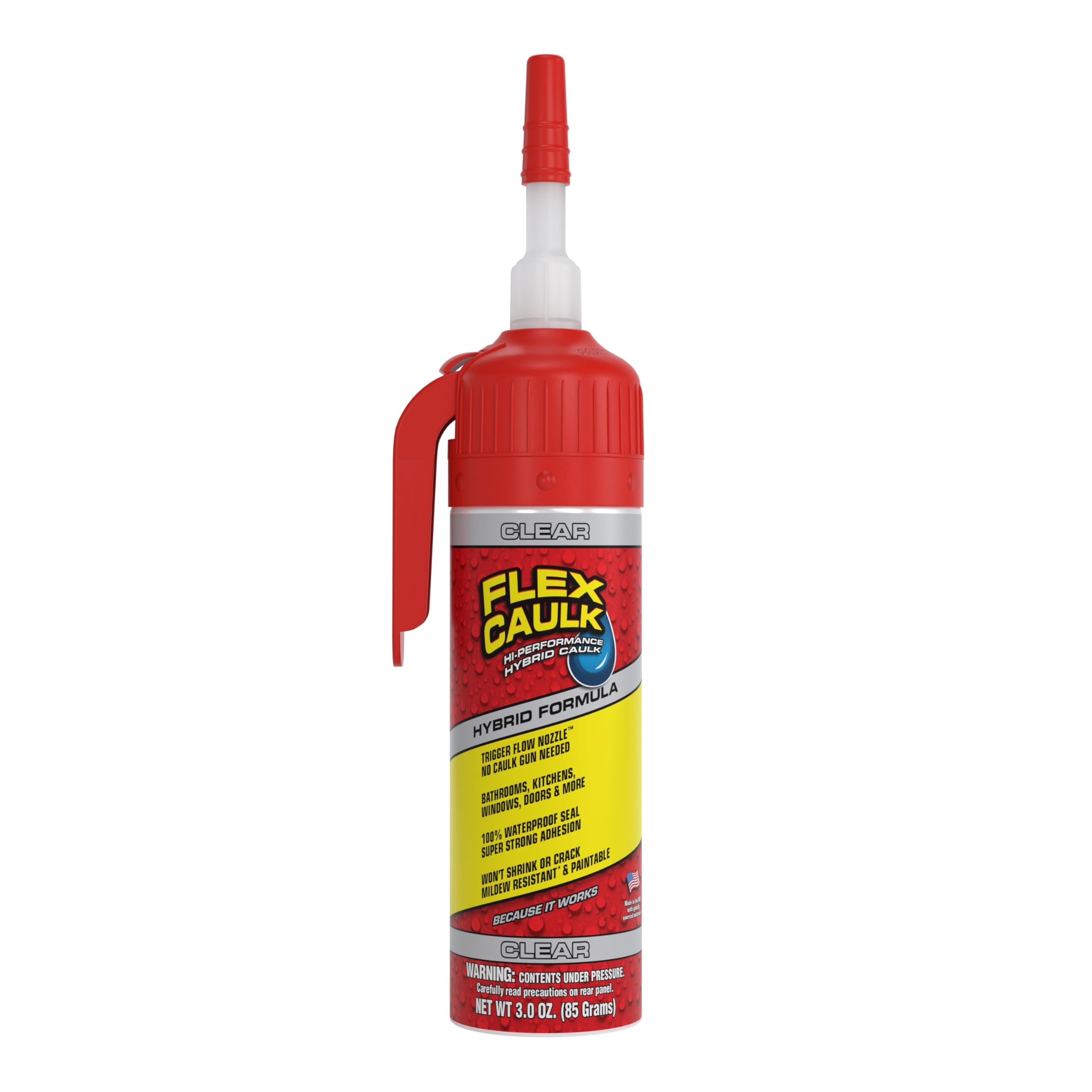 Flex Caulk, Waterproof & Weatherproof Sealant Hybrid Polymer, Strong, Paintable, Indoor, Outdoor, Bath, Shower, Sink, Window, Baseboards, Door, RV, Roof, Wood, Auto & Marine, Clear, 3 oz, 1-Pack
