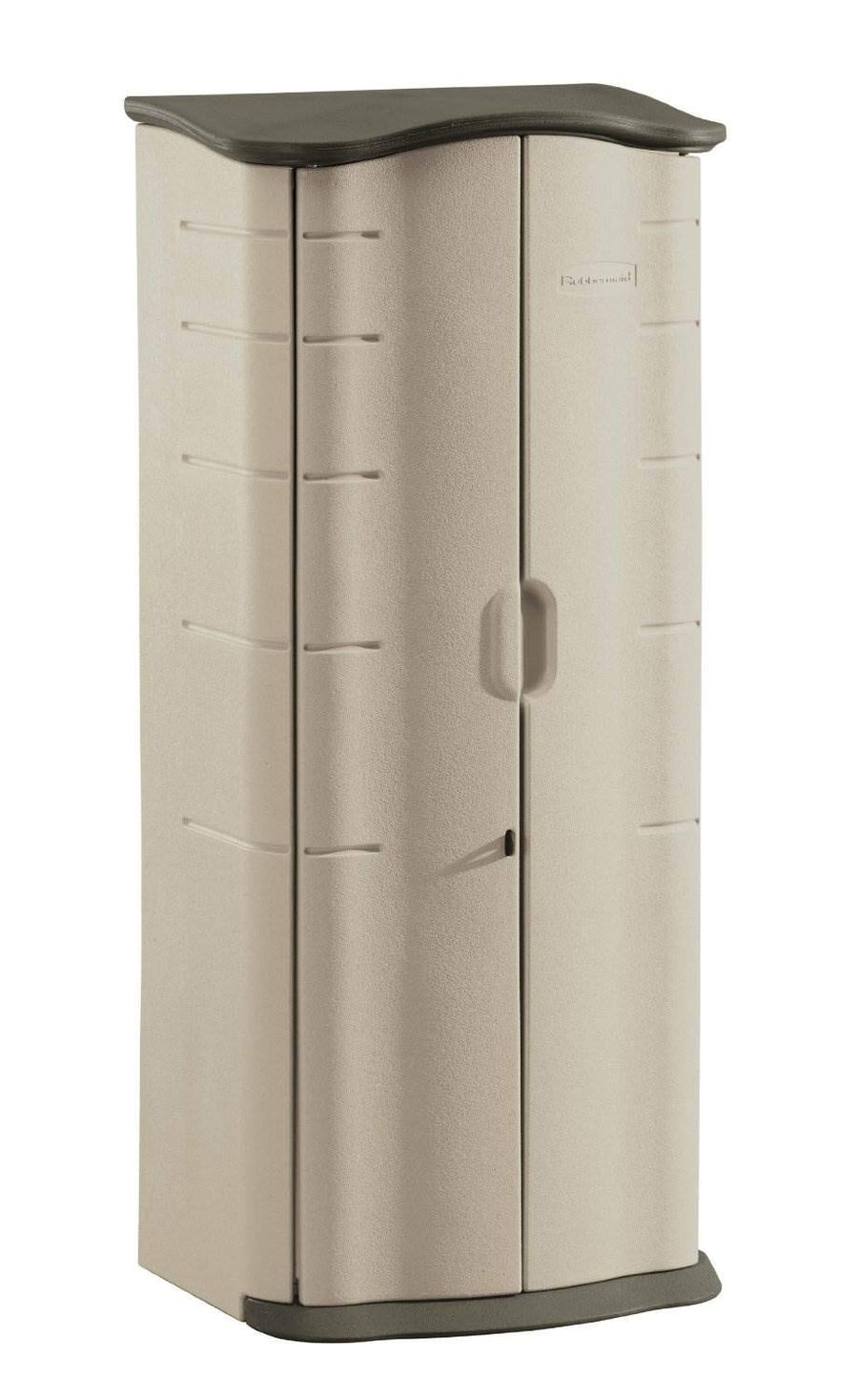 Rubbermaid Vertical Compact Resin Storage Shed With Floor (2 x 2.5 Ft), Weather Resistant, Beige/Brown, Organization for Home/Backyard/Garden Tools/Porch/Patio Cushions/Pool Chemicals/Toys