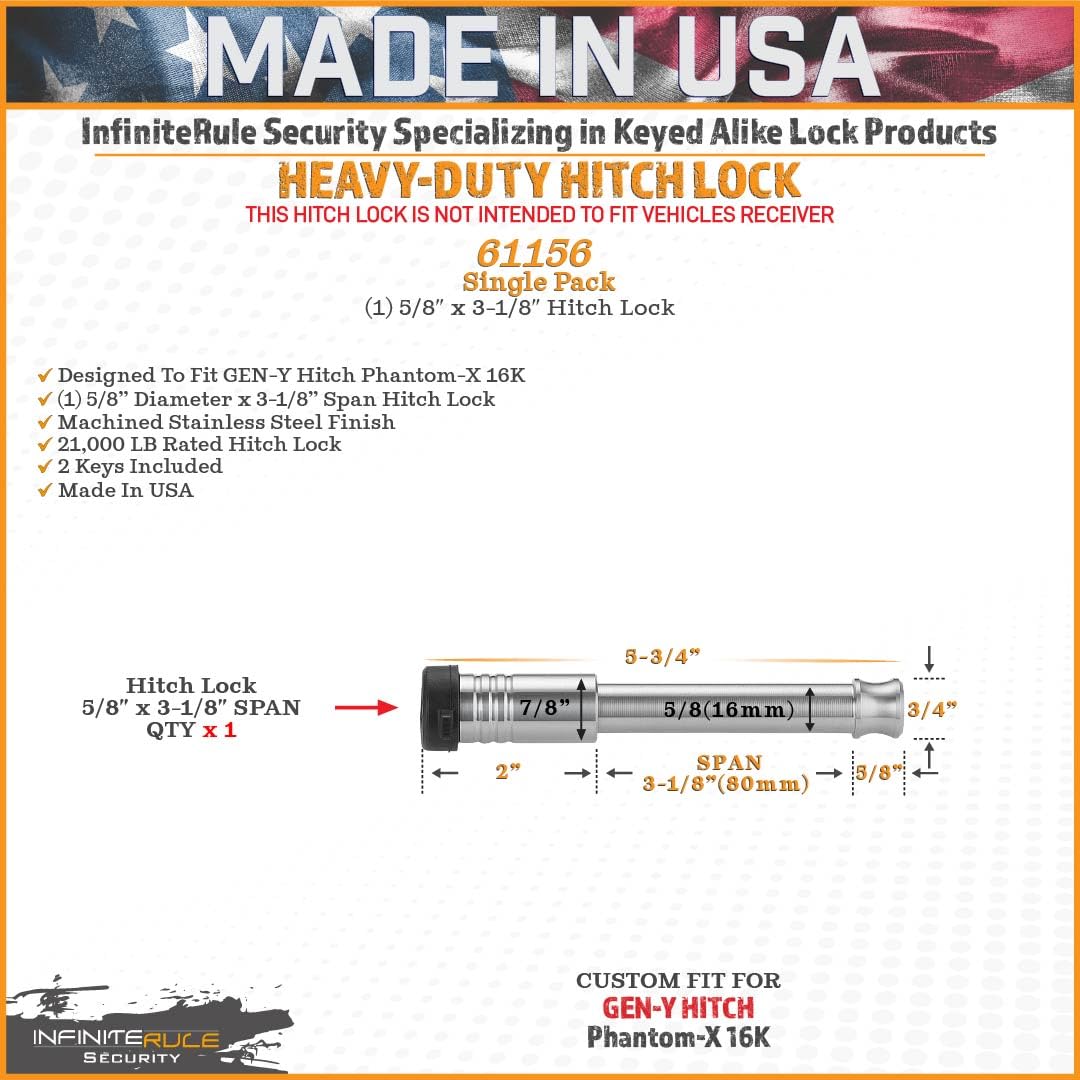 Hitch Lock 61156 for Gen-Y Hitch Phantom-X 16K & Phantom Flip & Tow Hitches - Fits Adjustable Ball Mount Only - Does NOT FIT Vehicle Receiver