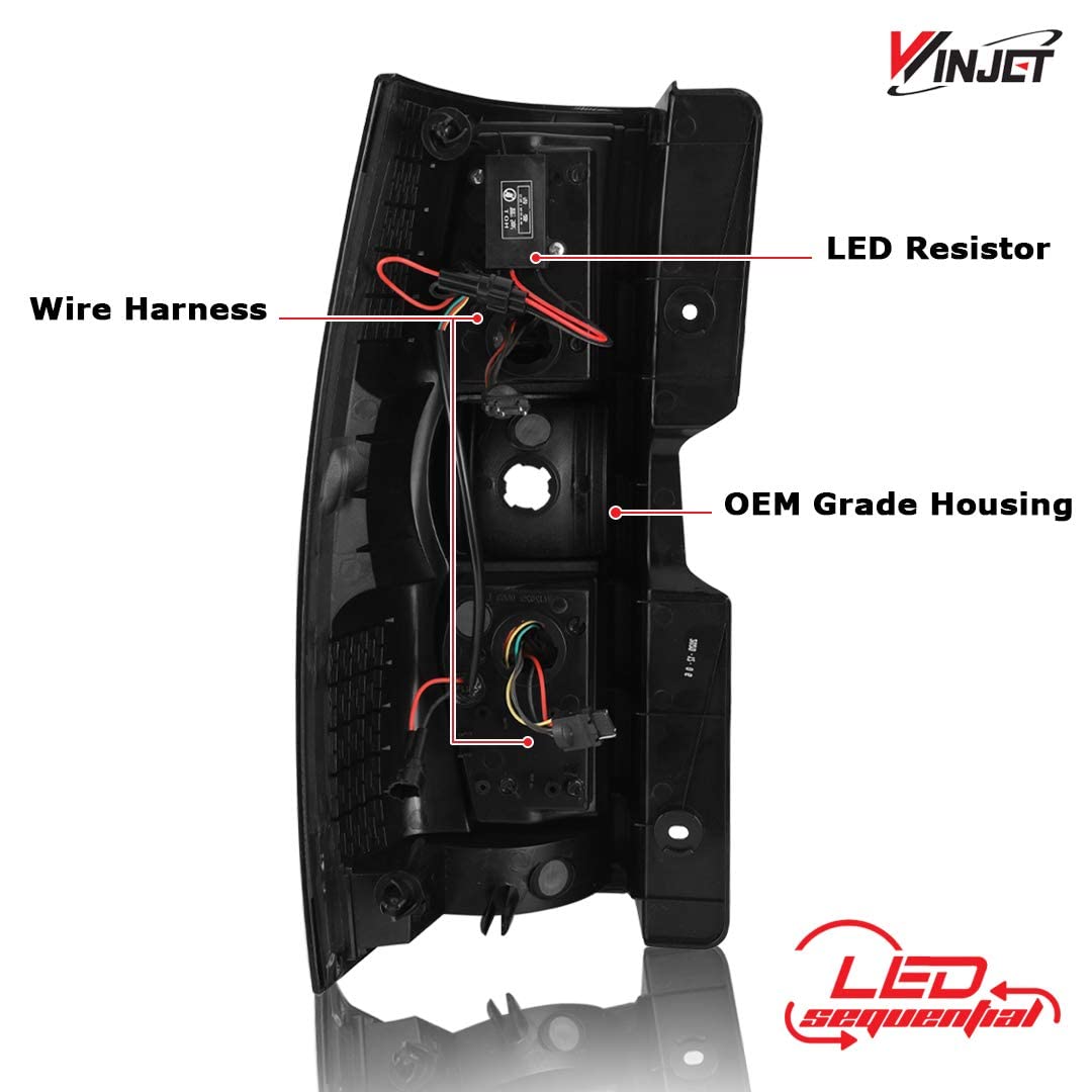 Winjet LED Sequential Tail Lights Compatible with [2007-2013 Chevy Suburban Tahoe Yukon] Rear Lamps (Clear)