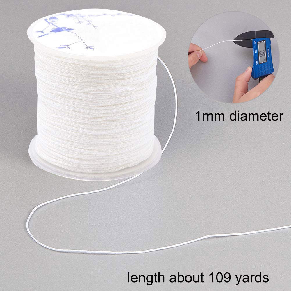 JEWELEADER Braided Nylon About 110 Yards Craft Thread Cord 1mm Satin Trim Cord Chinese Knotting Beading Cord for DIY Jewellery Making Macrame Kumihimo Shamballa Friendship Bracelets - White