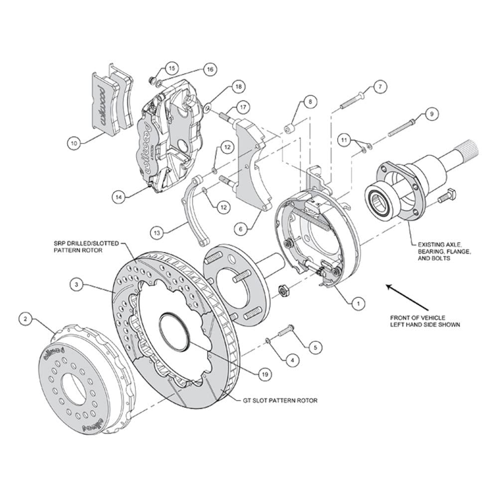 Rear P-Brk Kit, FNSL4R, 12.88", Drilled, Red