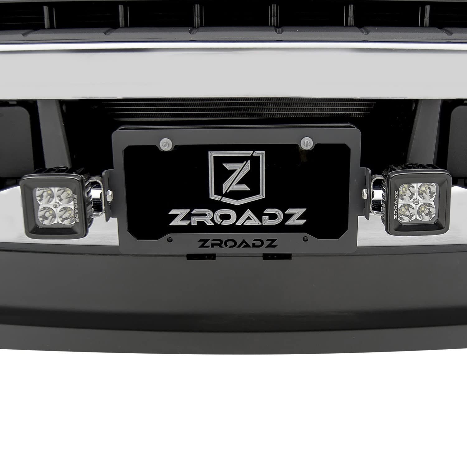 ZROADZ LED License Plate Frame Universal Bracket KIT- Black Mild Steel - Bolt-ON Includes (2) 3 Inch Pod Lights and Harness PN#Z310005-KIT