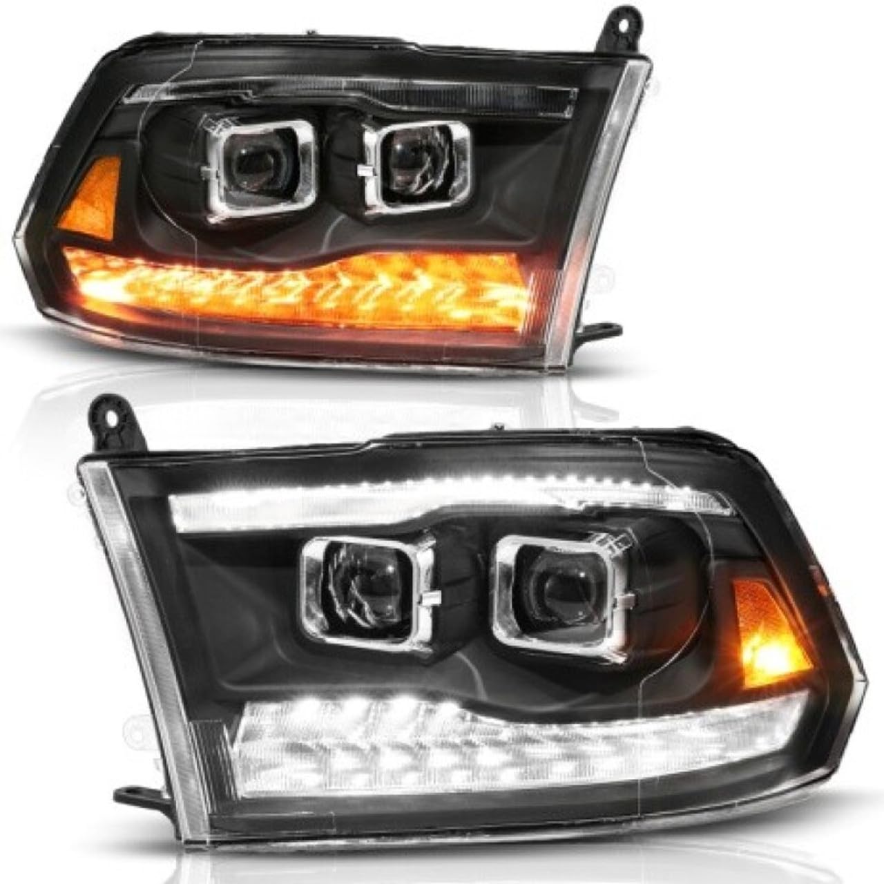 09-19 Dodge RAM 1500/10-18 2500/3500 ANZO LED Proj Headlights SeqSig Black - Pair