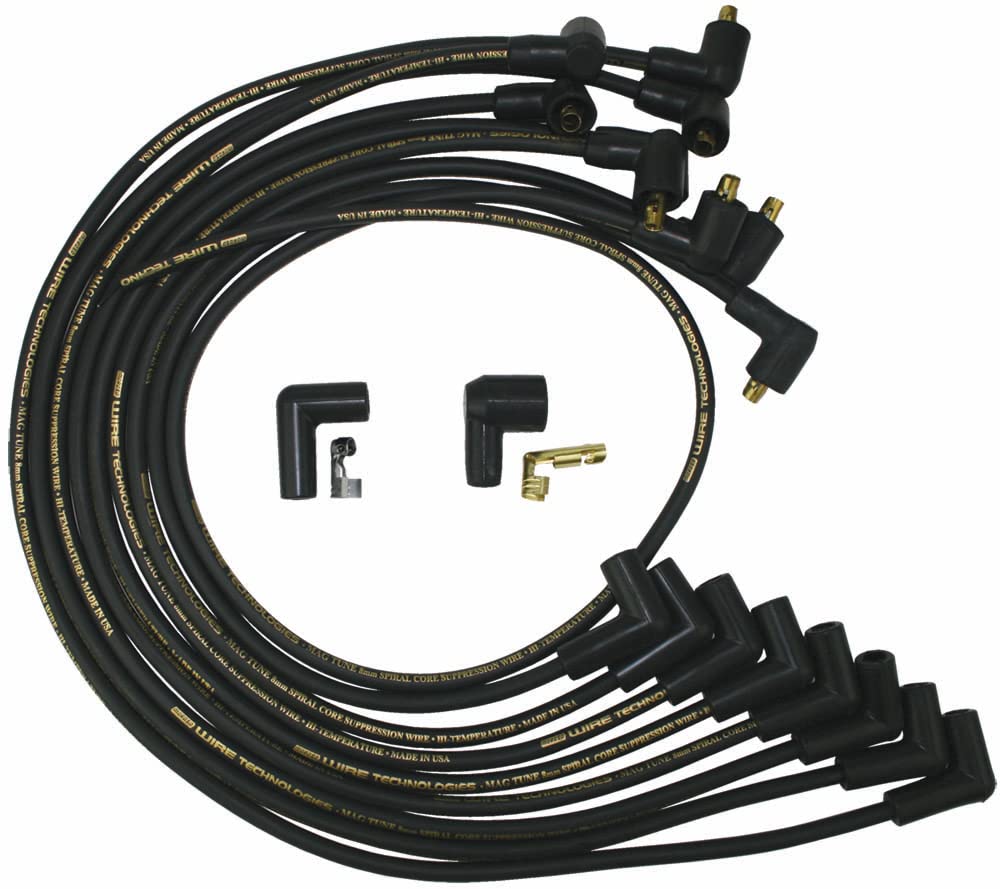 Moroso Mag Tune 9860M Spark Plug Wire Set, Black, Fits Small Block Chevy, 90 Degree Plug Ends, Non HEI Distributor, Over Valve Cover Routing