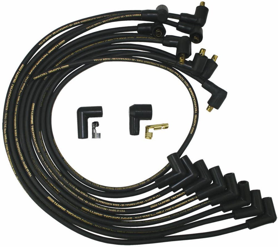 Moroso Mag Tune 9860M Spark Plug Wire Set, Black, Fits Small Block Chevy, 90 Degree Plug Ends, Non HEI Distributor, Over Valve Cover Routing