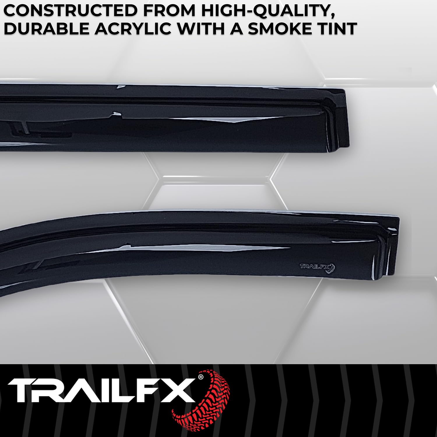 TrailFX Rainguards Acrylic Fits 2021-2024 Chevrolet Tahoe GMC Yukon Low Profile Tape-On Smoke Window Vents Outside Channel Mount Set of 4 Window Rain Guards TrailFX 4706H