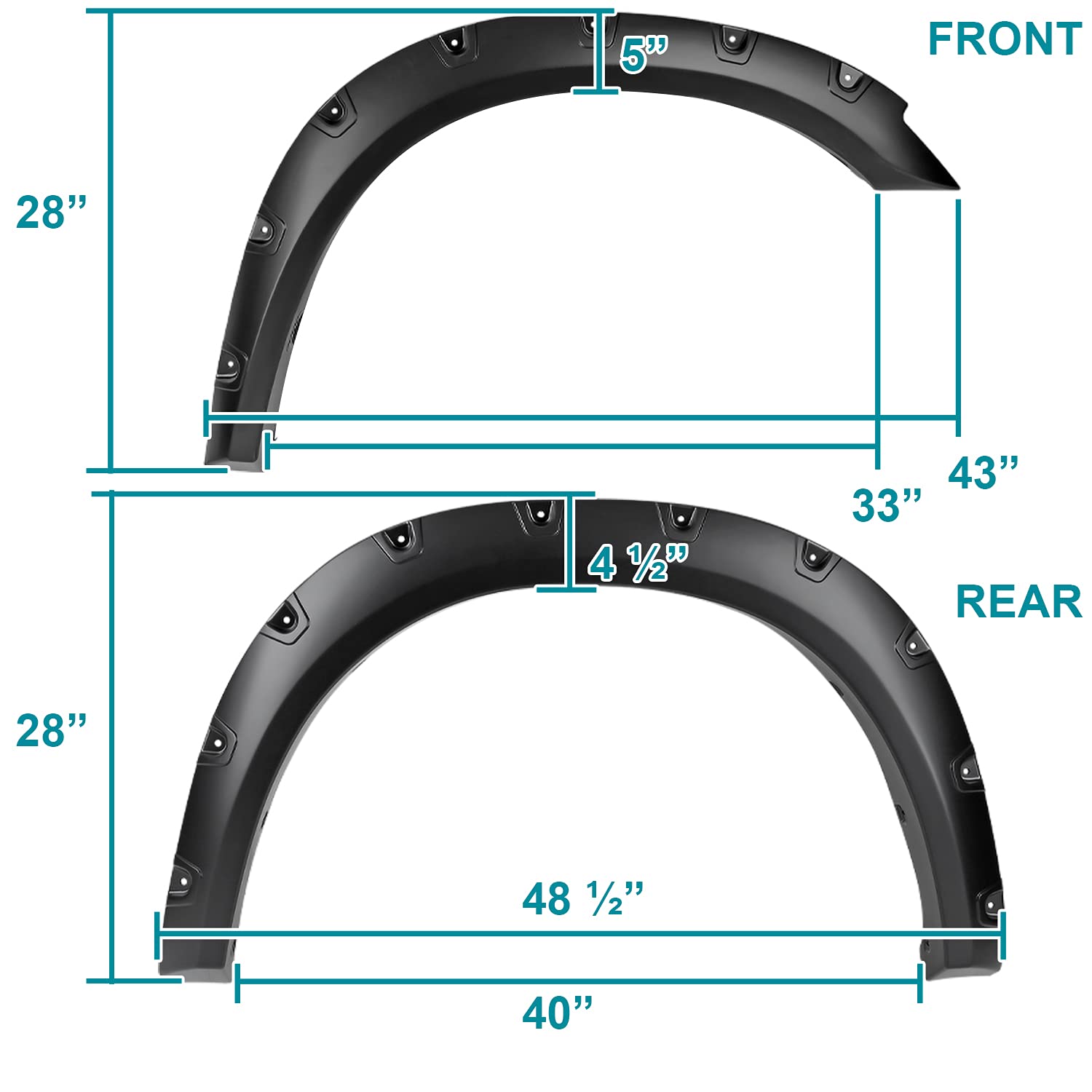 4PC Spec-D Tuning Front + Rear Smooth Rivet Bolt-On Pocket Style Fender Flares Compatible with 2010-2017 Dodge Ram 2500 3500