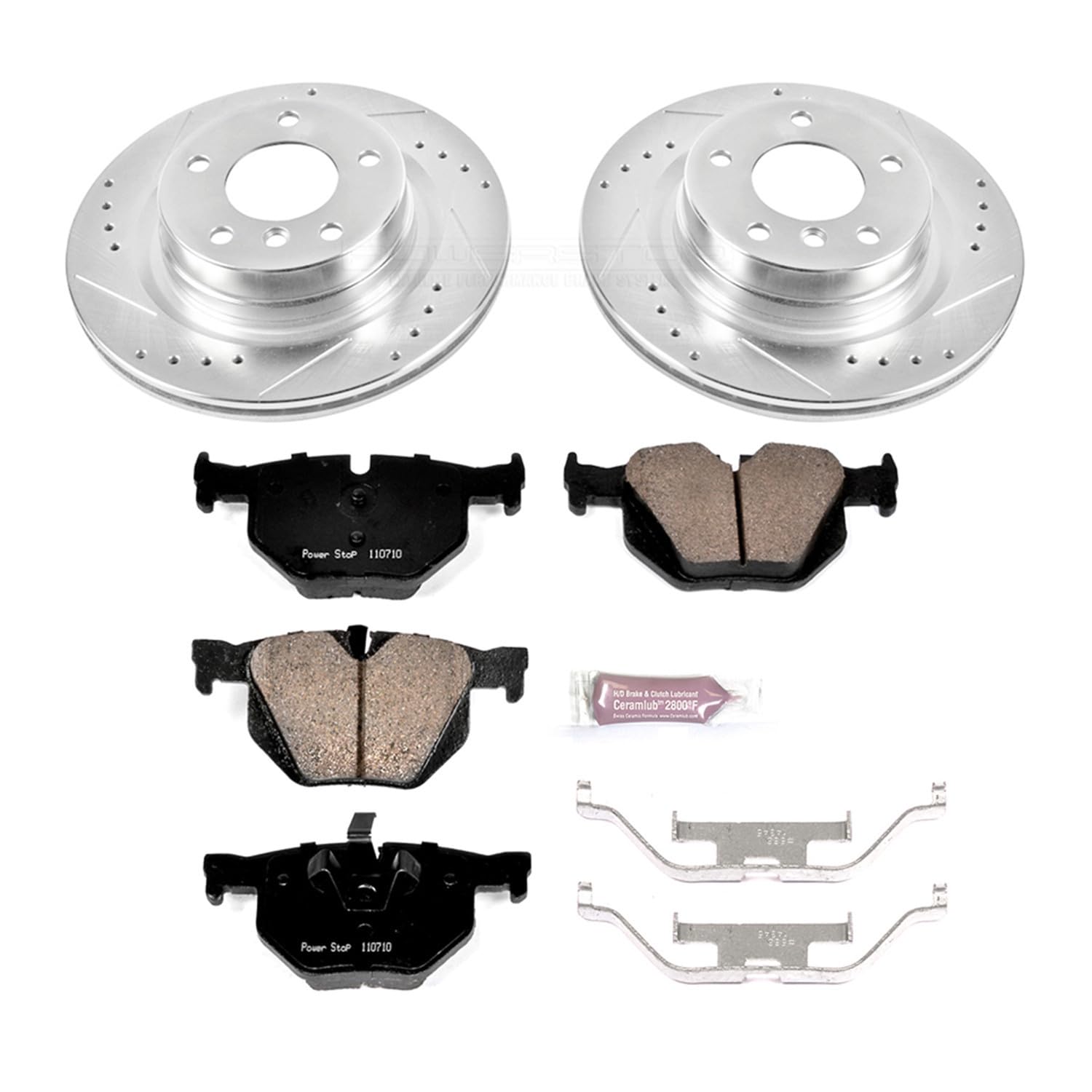 Power Stop K5982 Brake Pads Rear Z23 Carbon Fiber with Drilled & Slotted Brake Rotors Kit