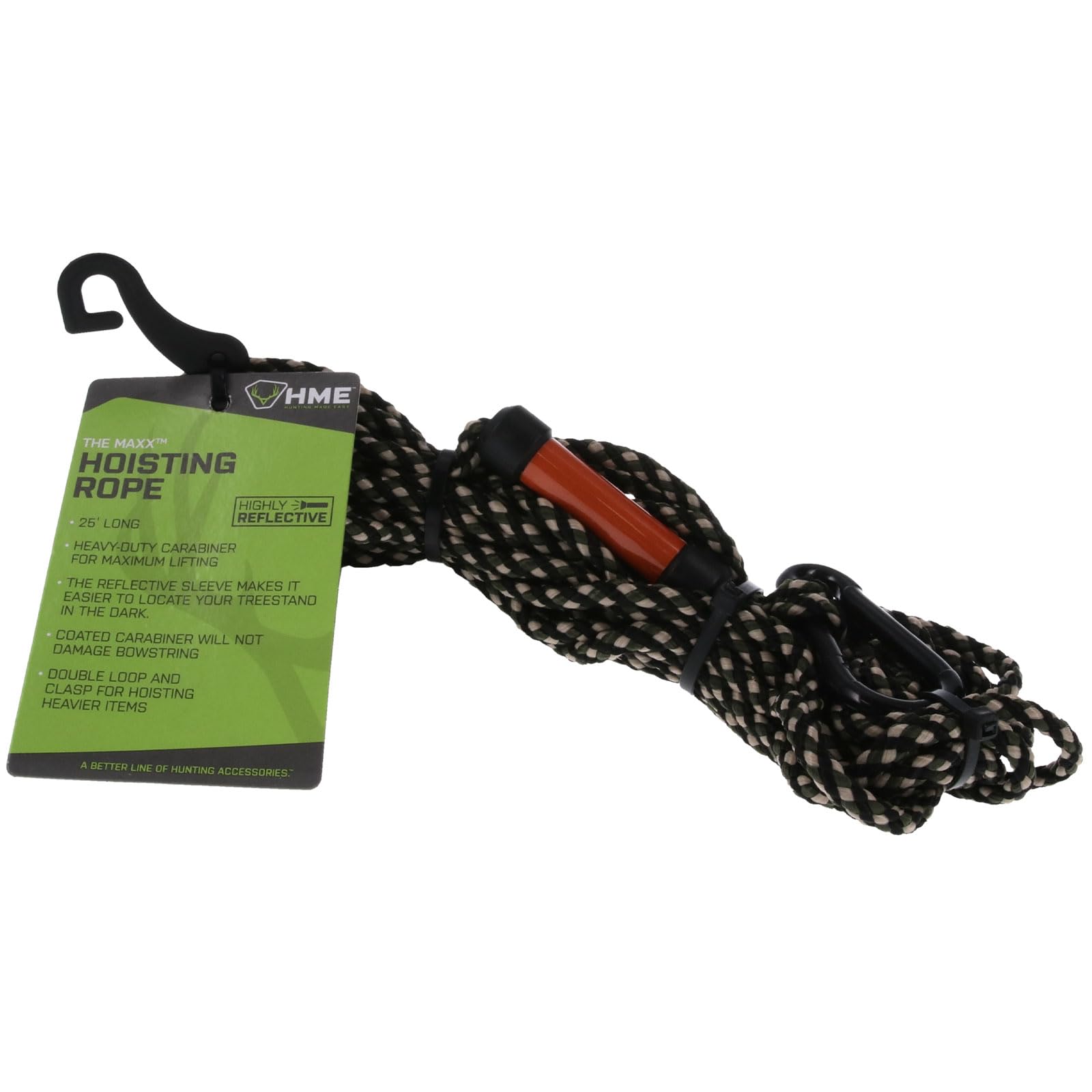 Maxx Hoist Rope HME (25 FT) - Reliable Sturdy Adjustable Easy-to-Install Hunting Gear Lift System with Highly Reflective Band