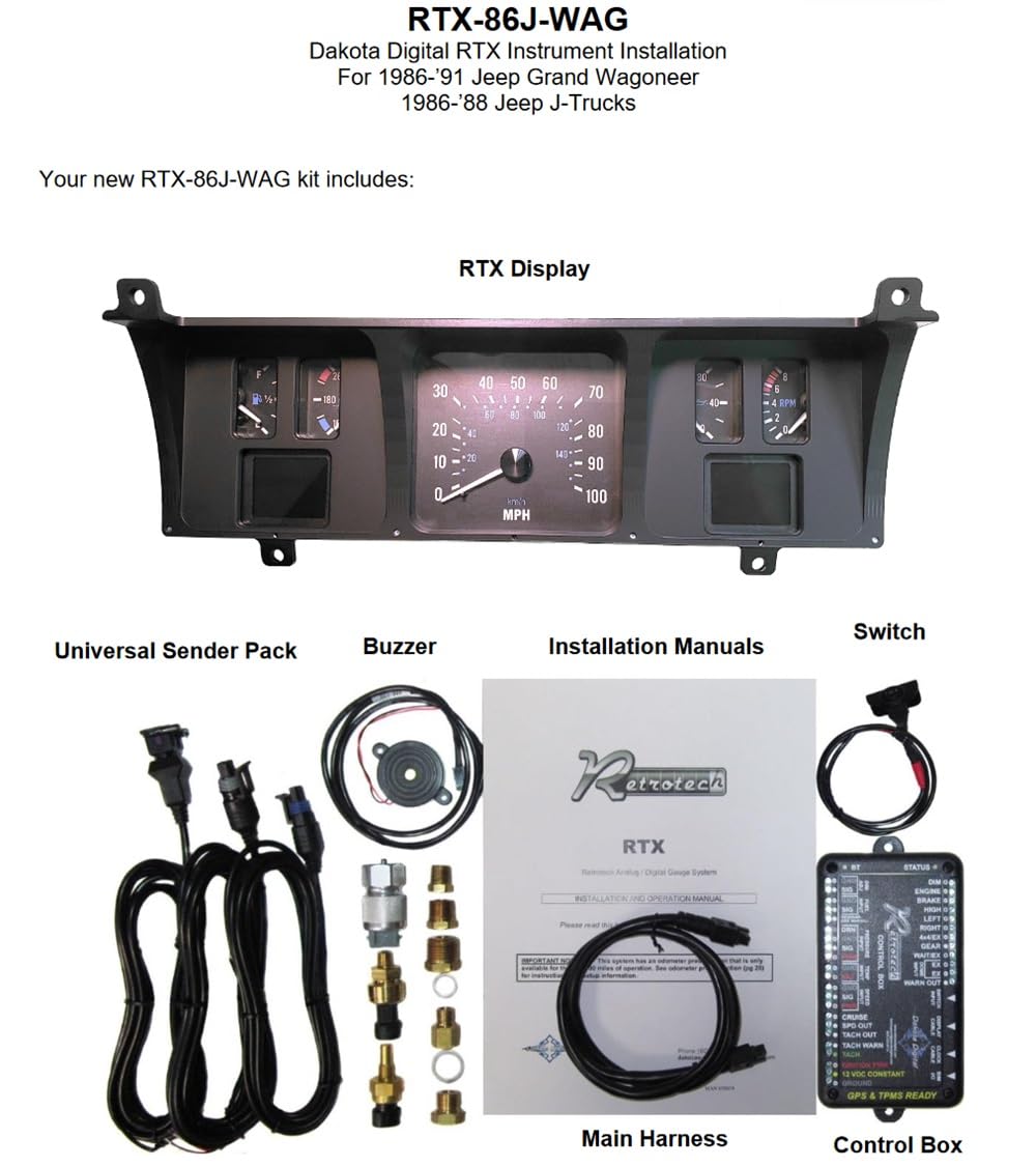 Dakota Digital Retrotech RTX-86J-WAG-X Gauge Instrument System Compatible with Jeep 1986-91 Wagoneer and 1986-88 J-Trucks
