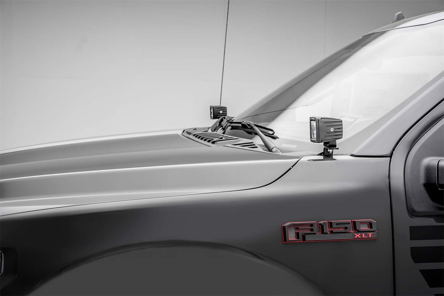 ZROADZ LED Kit Ditch Hood Hinge - Compatible w/ 2018-2020 Ford F150 - Incl. (2) 3 Inch Pod Lights - Mild Steel Gloss Black Finish - Easy Bolt-On Installation - PN #Z365711-KIT2