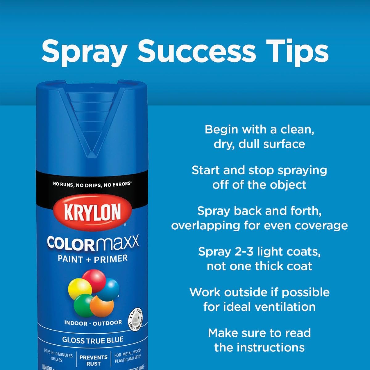 Krylon COLORmaxx K05558007 Spray Paint and Primer for Indoor/Outdoor Use, Satin Bright White