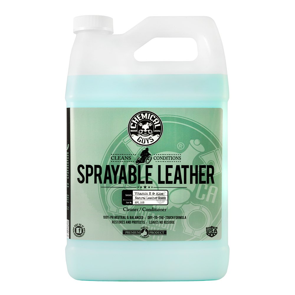 Chemical Guys Sprayable Leather Cleaner and Conditioner SPI_103 in One for Interiors, Apparel, and More (Works on Natural, Synthetic, Pleather, Faux Leather and More) Leather Scent, 128 fl oz (1 Gal)