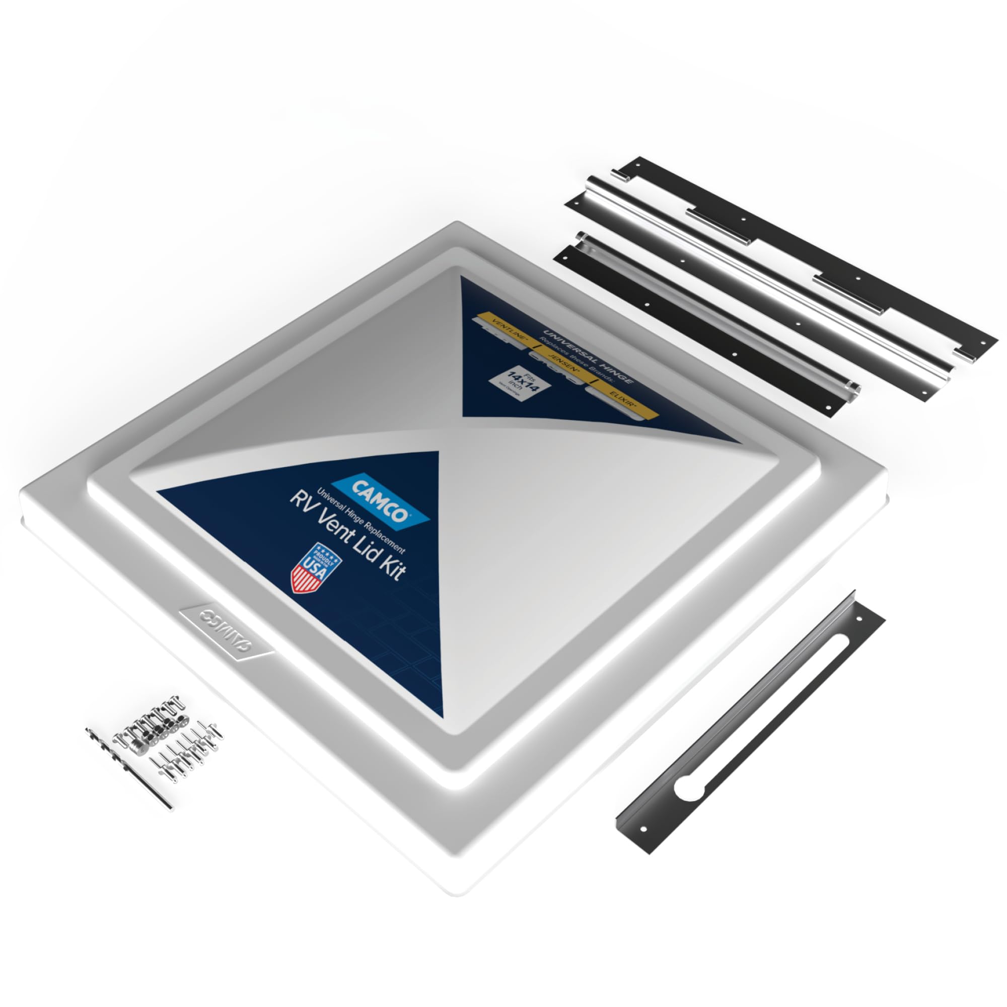 Camco RV Universal Roof Vent Replacement Kit — Fits Standard 14" x 14" Vent Openings – Works with Jensen, Ventline, and Elixir Models – Includes 3 Hardware Options (40195)