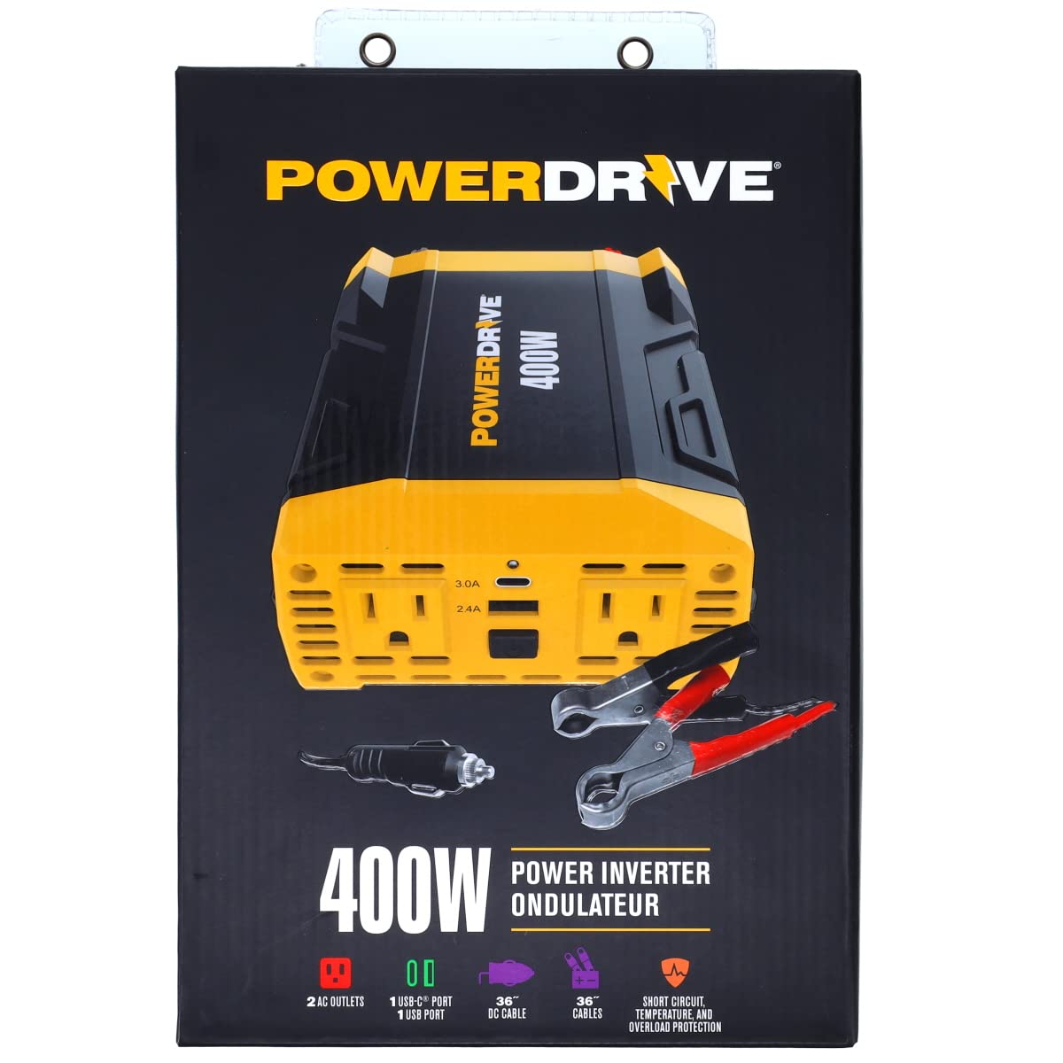 PowerDrive 400 Watt PWD400 Power Inverter 12v DC to 110v AC with 2 Outlets and 2 Ports