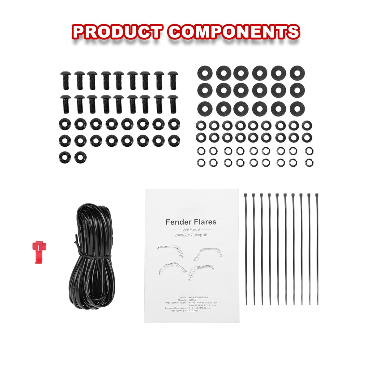 Heavy Duty CPW Steel Front Fender Flares Kit for 2007-2018 Jeep Wrangler JK & Unlimited JKU (2/4 Doors) Solid Steel Wheel Offroad Fender Liner Textured Matte Black 2 PCS