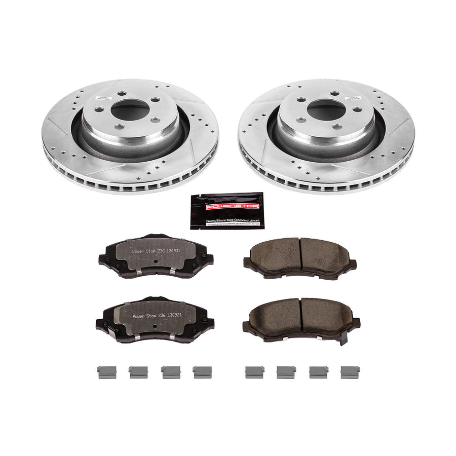 Power Stop Front Brake Kit For 2008 2009 2010 2011 2012 Jeep Liberty 2009 2010 2011 Dodge Nitro - Truck & Tow Carbon Fiber Ceramic Brake Pads & Drilled and Slotted Rotors Replacement, K6395-36