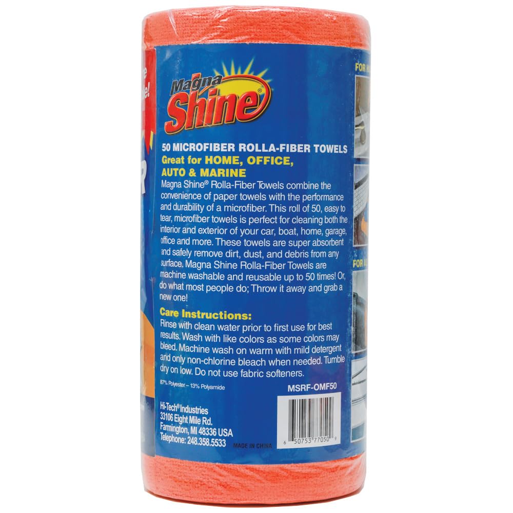 Rolla-Fiber Towels Magna Shine Microfiber Washable Roll of Microfiber Towels Tearable and Reusable Wash up to 50 Times
