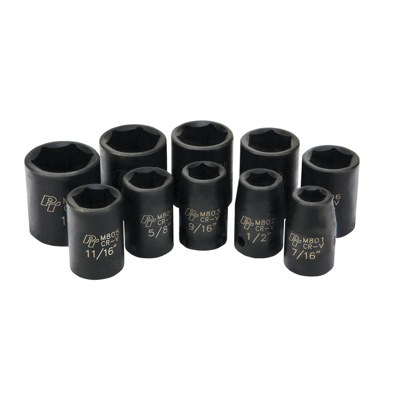 10 Piece Performance Tool M592DB Mechanics 1/2-Inch Drive SAE Impact Socket Set
