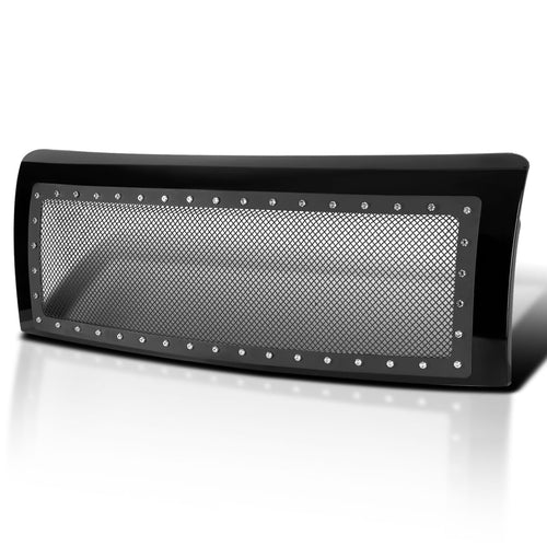 Glossy Black Spec-D Tuning Stainless Steel Rivet Mesh Style Front Hood Grille Compatible with 2009-2014 Ford F150