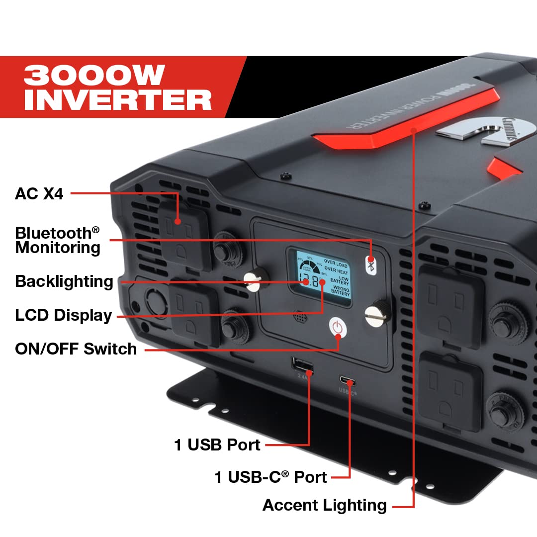 3000 Watts Cummins Inverter Modified Sine Wave Truck Inverter 12 Volts to 110 Volts Four AC Outlets Two USB Ports (Plus Cable Kit)- CMN3000W - Inverters for Vehicles, Van Life, Camping