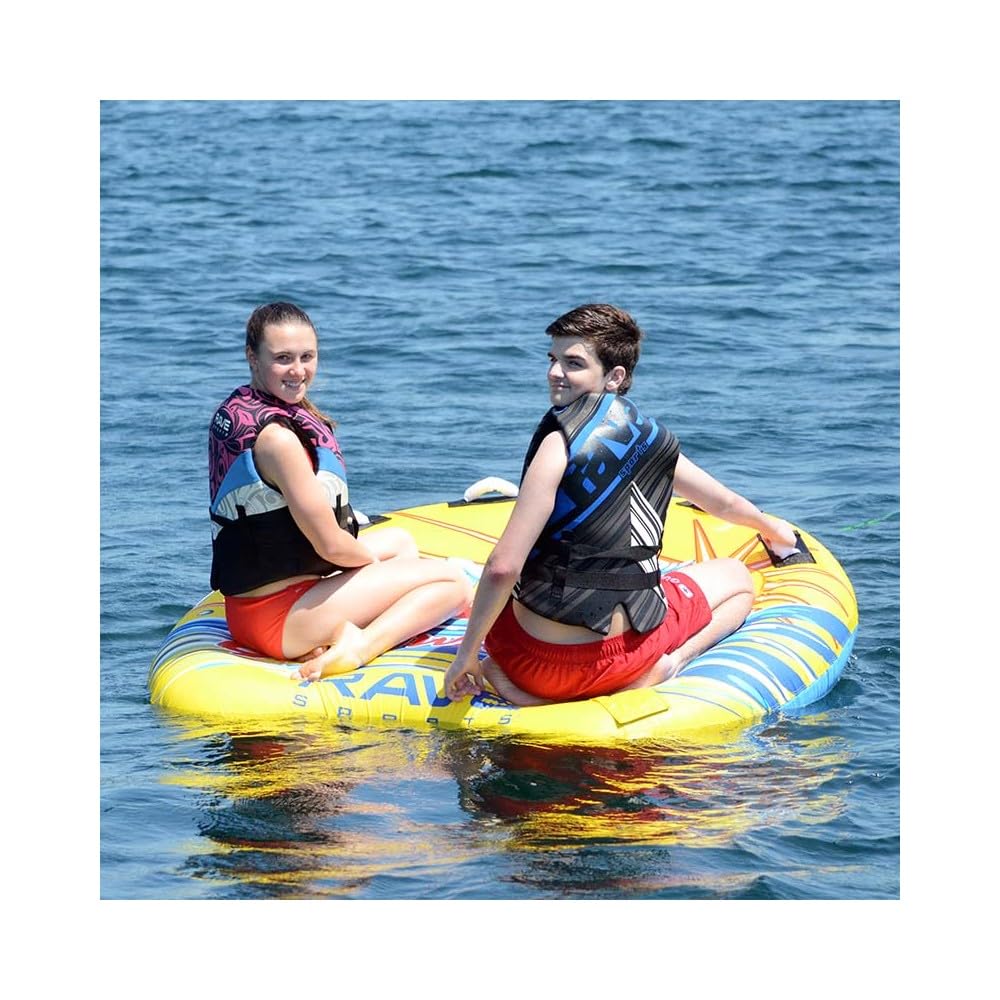 Rave Sports Boat Towable Tube Getaway for 1-2 Riders, Heavy-Duty Durable Construction for Pulling Behind Boat, Skim-Fast Bottom Coating for Extra Glide
