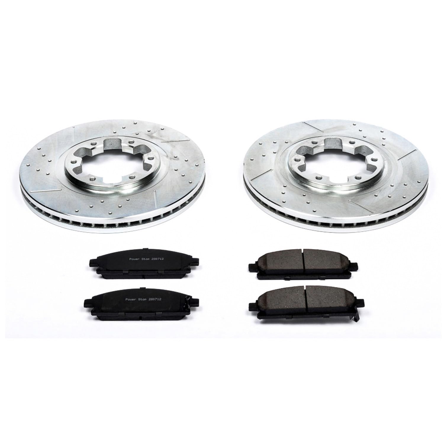Power Stop K2279 Z23 Carbon Fiber Brake Pads with Drilled & Slotted Brake Rotors Kit For INFINITI QX4 1997-2003, Nissan Pathfinder 1998-2004 [Model Specific]
