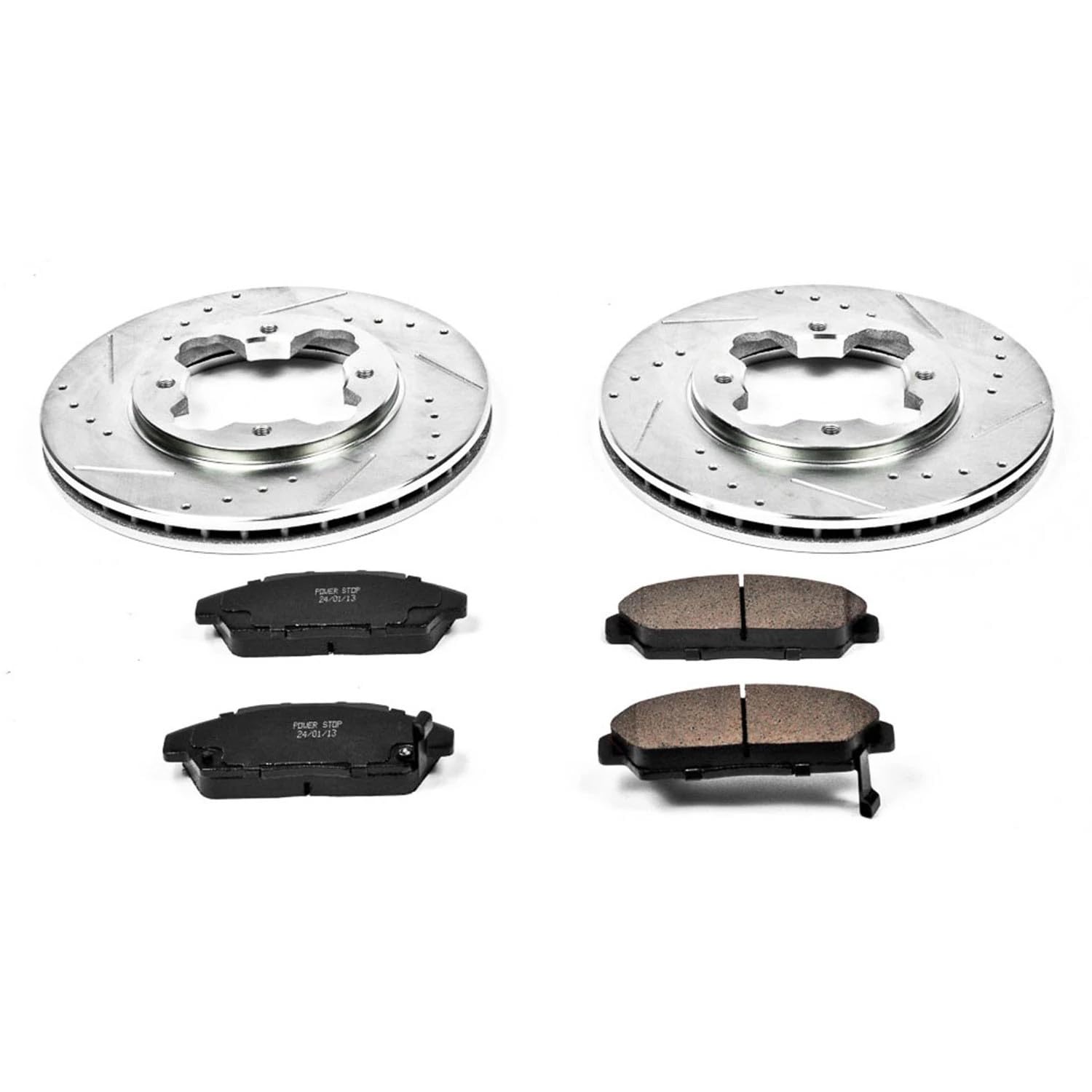 Power Stop K3164 Z23 Carbon Fiber Brake Pads with Drilled & Slotted Brake Rotors Kit For Honda Accord 1990-1993 [Model Specific]