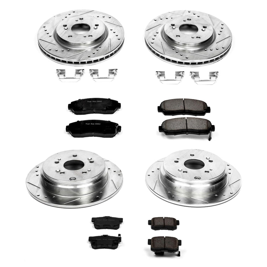 Power Stop K2781 Z23 Carbon Fiber Brake Pads Front and Rear with Drilled & Slotted Brake Rotors Kit For Acura RDX 2007-2012 [Model Specific]