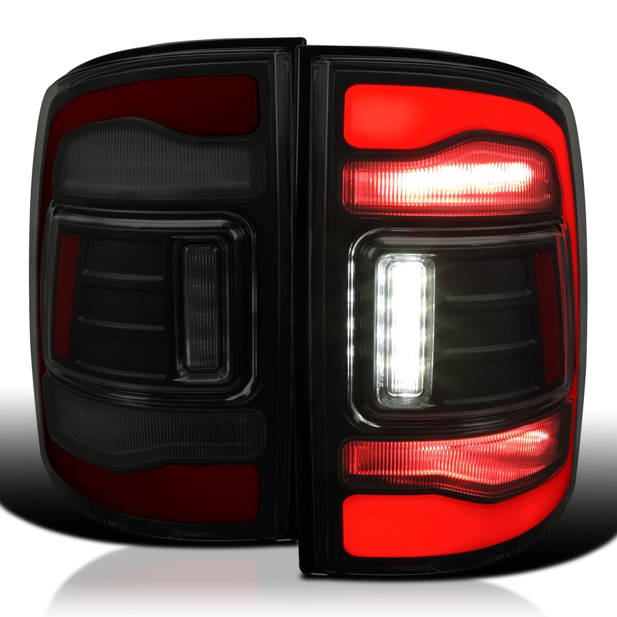 Black Smoke LED Tail Lights w/Red LED Light Bar SPEC-D TUNING Compatible with 2009-2018 Dodge Ram 1500/2500/3500, Left + Right Pair Assembly