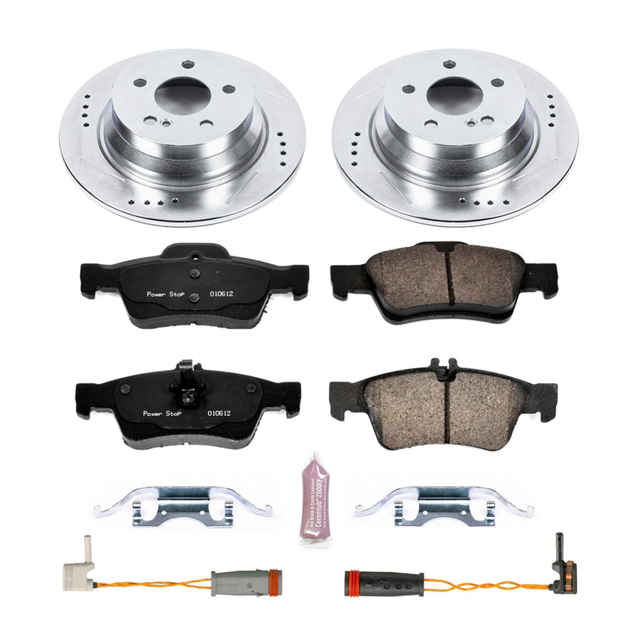 Power Stop K5321 Rear Brake Pads Z23 Carbon Fiber with Drilled & Slotted Brake Rotors Kit For Mercedes-Benz E350 2006 [Model Specific]