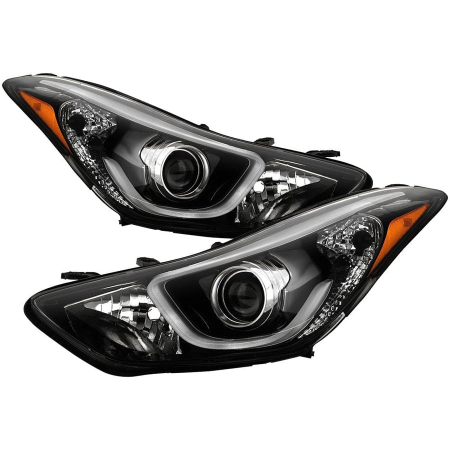 Hyundai Elantra 11-16 Spyder (xTune) Halogen w/LED DRL Headlight - Low Beam-HB3(Included) ; High Beam-H7(Included) ; Signal-PY21W(Included) - Black