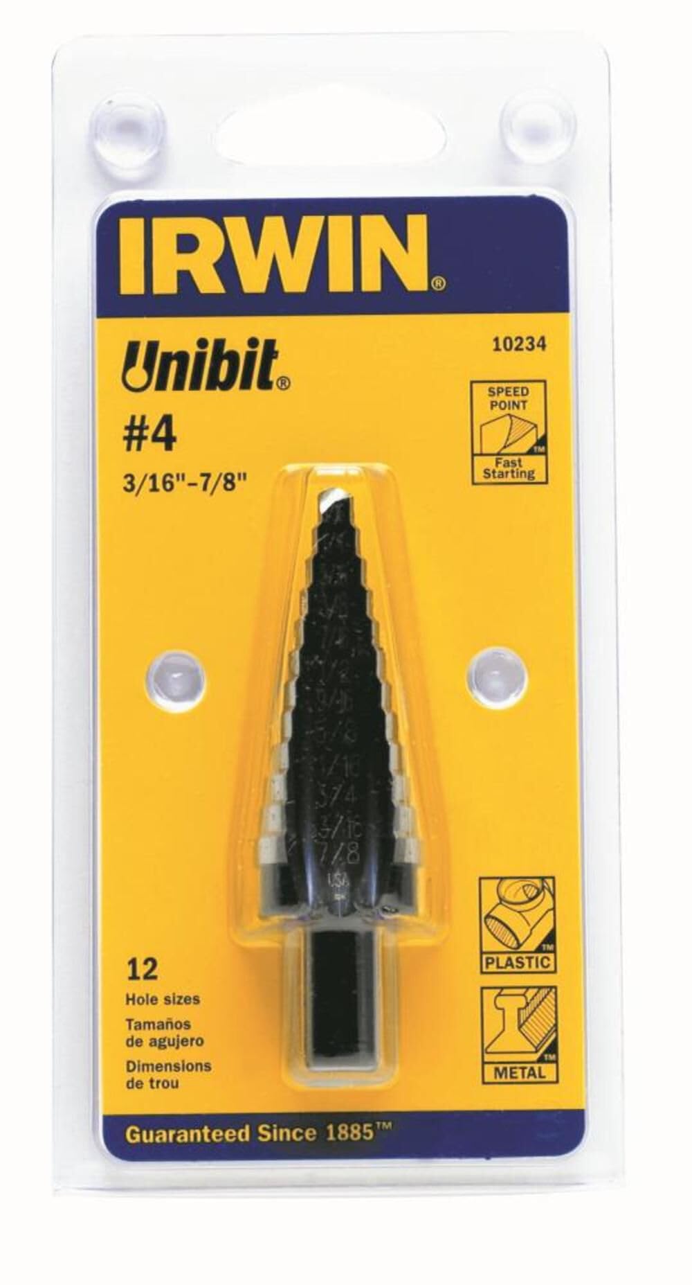 Irwin Tools Step Drill Bit IRWIN, 3/16-Inch to 7/8-Inch, 3/8-Inch Shank (10234)