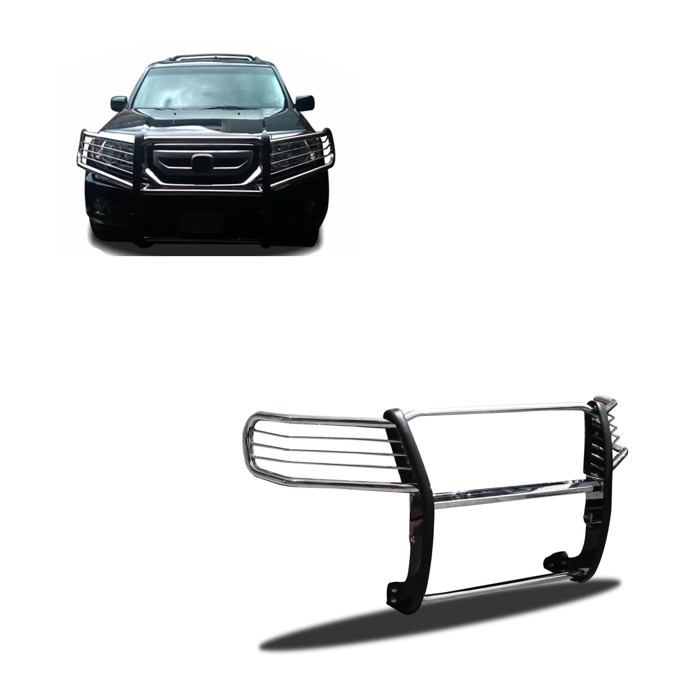 Grille Brush Black Horse Bumper Guard Modular Stainless Steel Compatible with 2016-2022 Honda Pilot-17H151402MSS