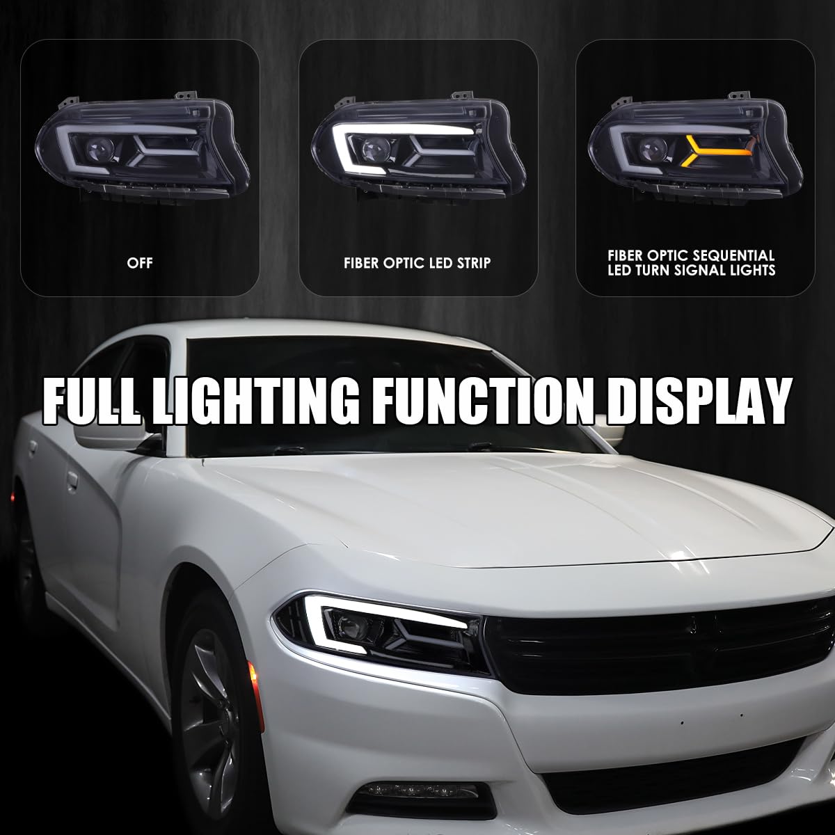 Glossy Black Smoke SPEC-D TUNING LED Projector Headlights w/Sequential Turn Signal Compatible with 2015-2023 Dodge Charger with factory halogen headlights