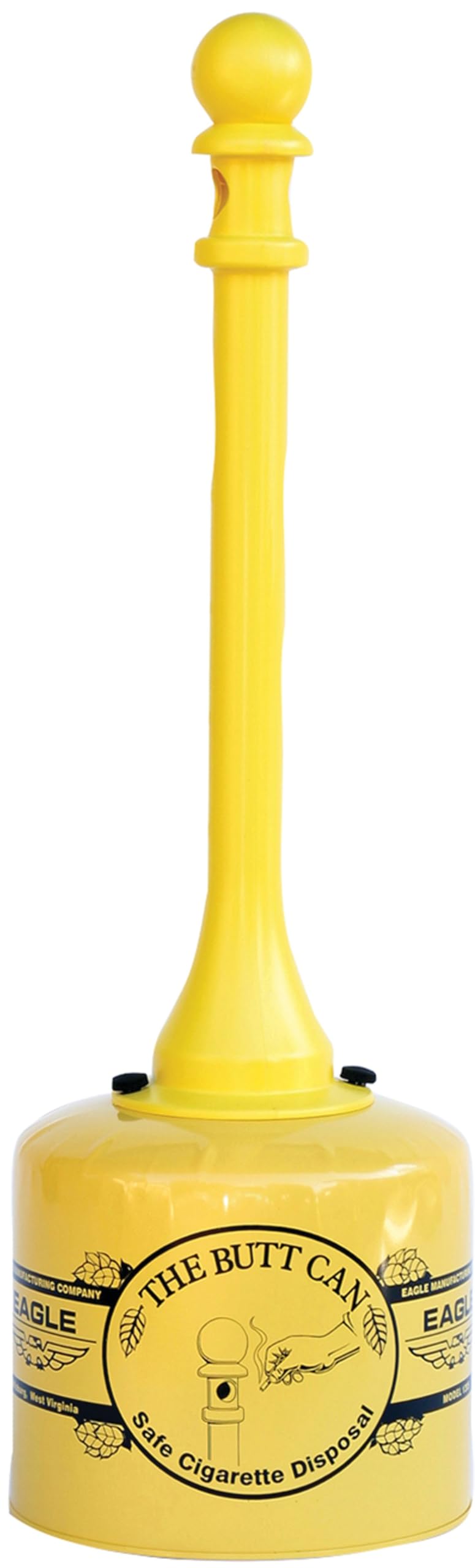 Eagle Poly Tube Cigarette Butt Receptacle, 5 Gallon Capacity, 40" Height, 12" Diameter, Yellow Galvanized Steel