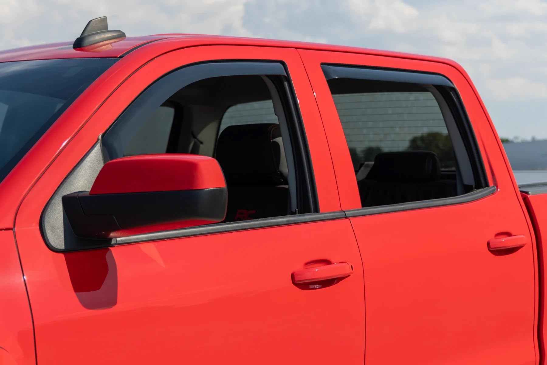 Rough Country Window Rain Guards in-Channel for Chevy Silverado & GMC Sierra 1500/2500HD/3500HD Crew Cab (2014-2019) - Low Profile Window Visors, 4-Pc Rain Guard for Trucks