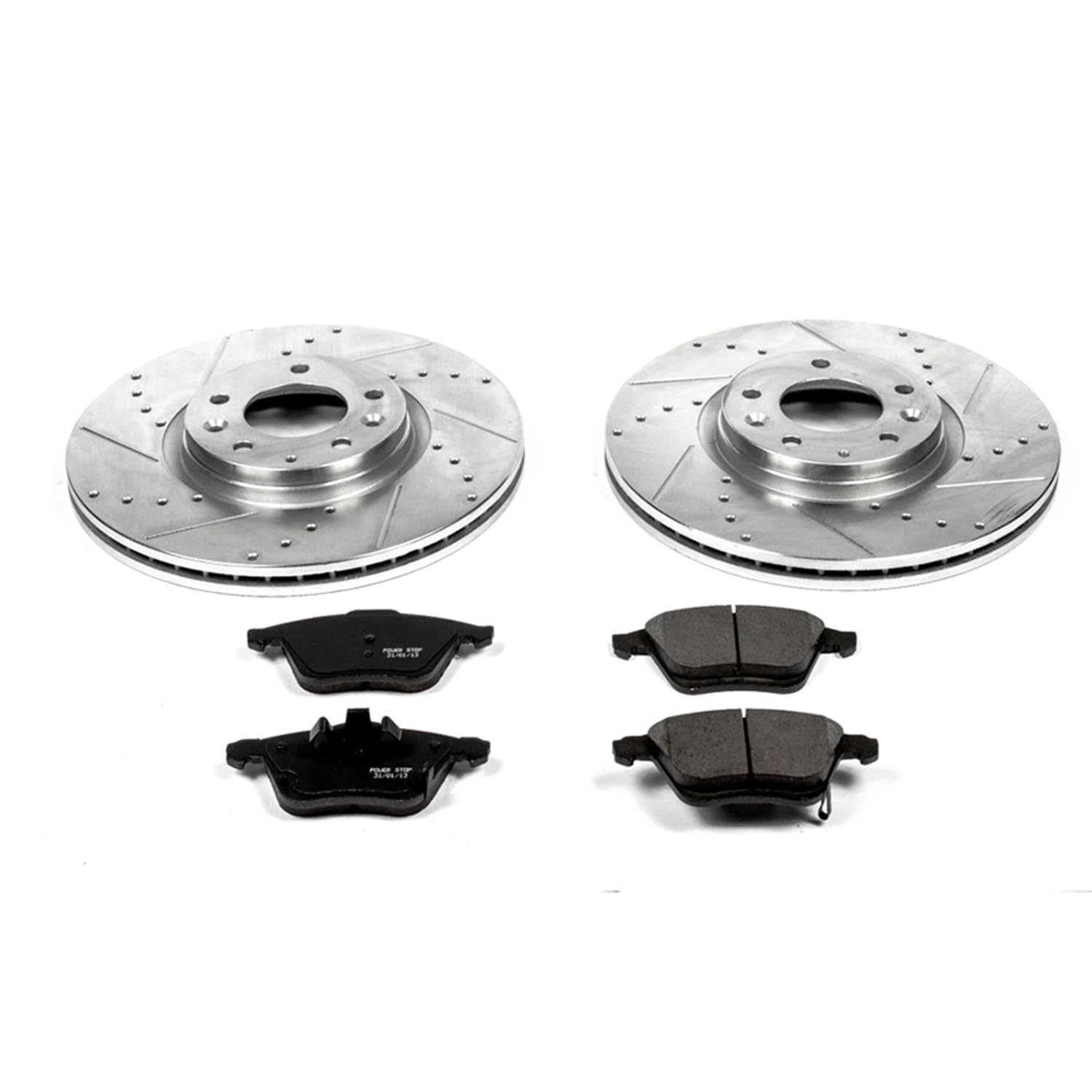 Power Stop K4660 Z23 Carbon Fiber Brake Pads Front with Drilled & Slotted Brake Rotors Kit For Mazda 6 2006-2007 [Model Specific]