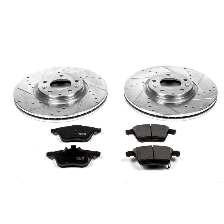 Power Stop K4660 Z23 Carbon Fiber Brake Pads Front with Drilled & Slotted Brake Rotors Kit For Mazda 6 2006-2007 [Model Specific]