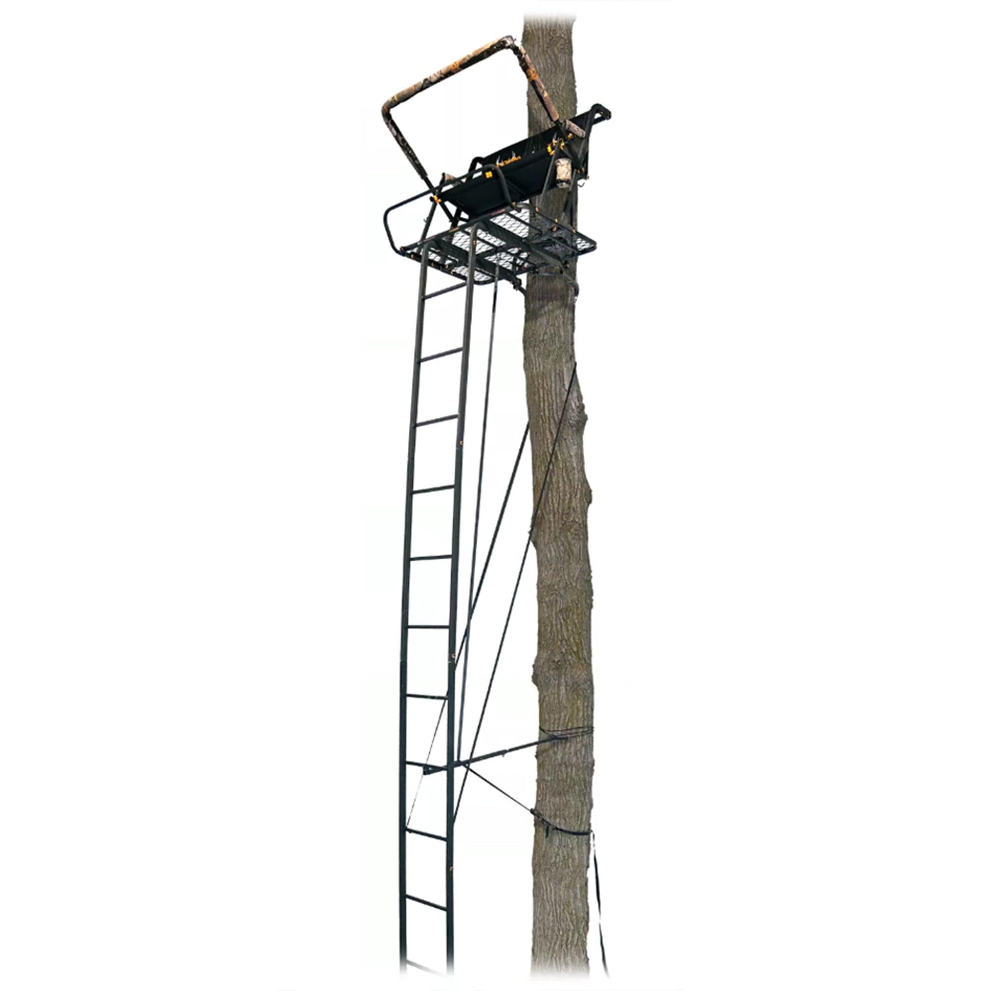 2-Person MUDDY Nexus XTL Steel Ladder Tree Stand, 20 ft Tall, 500 lb Capacity - Heavy-Duty Hunting Treestand with Flex-Tek Seat, Footrest, Padded Shooting Rail, Cup Holders & Safety Hooks