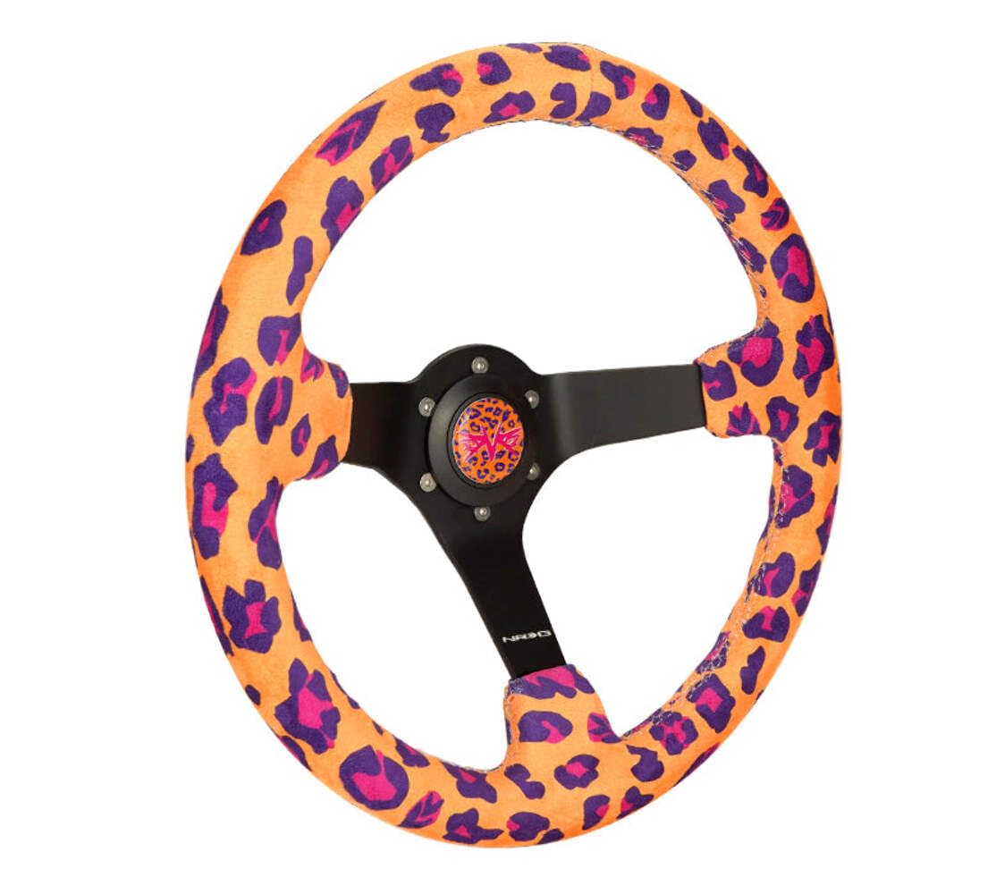 NRG Innovations Reinforced Sport Steering Wheel NRG-RST-036MB-SV-OR 350mm (3' deep) Savage Orange Leopard Printed Micro Fiber Vegan Material with Matte Black Spoke