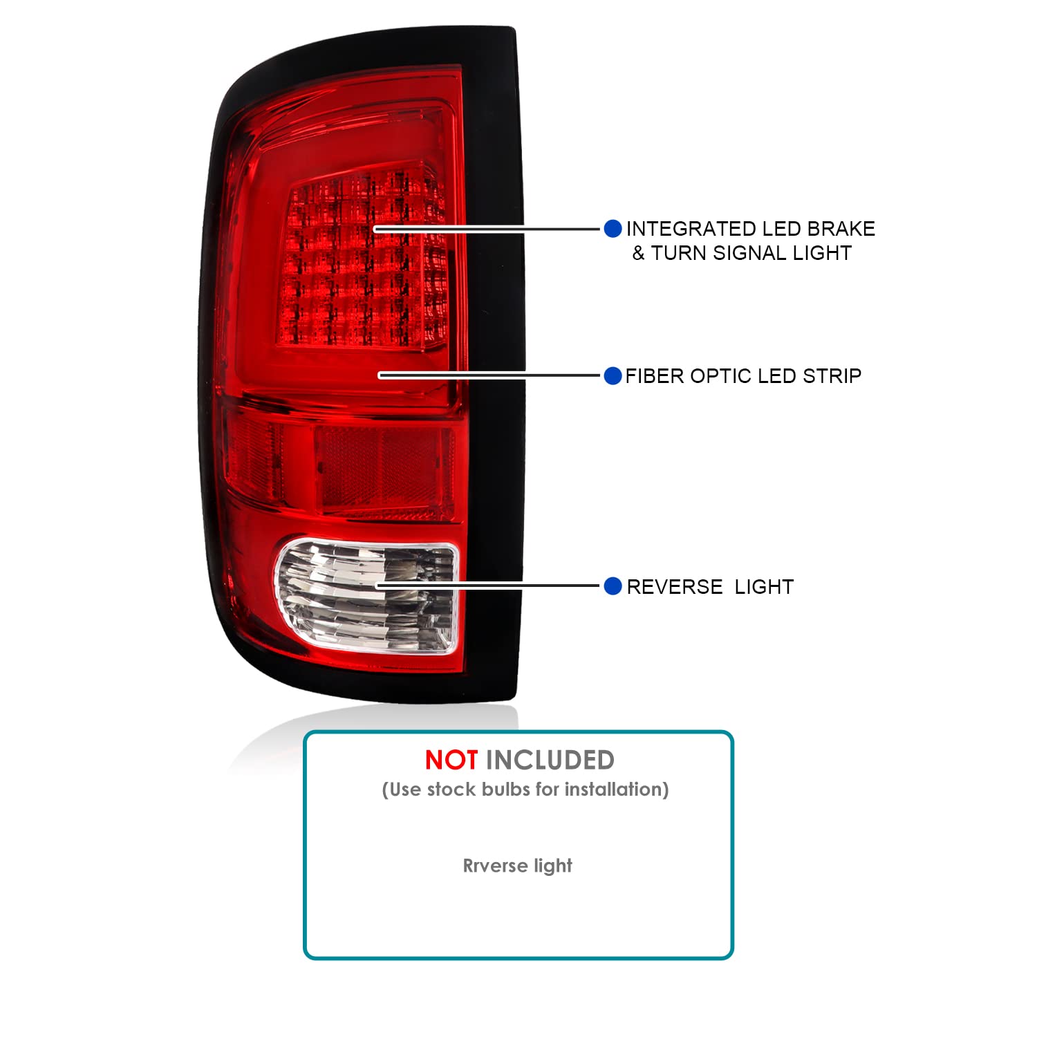 Red LED Tail Lights SPEC-D TUNING w/LED Light Bar Compatible with 2009-2018 Dodge Ram 1500, 2010-2018 Dodge Ram 2500/3500, Left + Right Pair Assembly