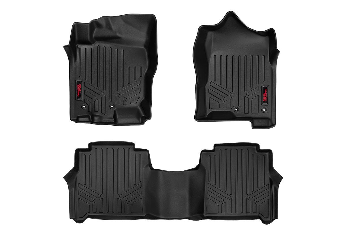 Rough Country Front & Rear Floor Armor Mats for Nissan Titan (2017–2024) & Titan XD (2016–2024) Crew Cab w/Front Bucket Seats - All-Weather Protection, Spill Saver Lip