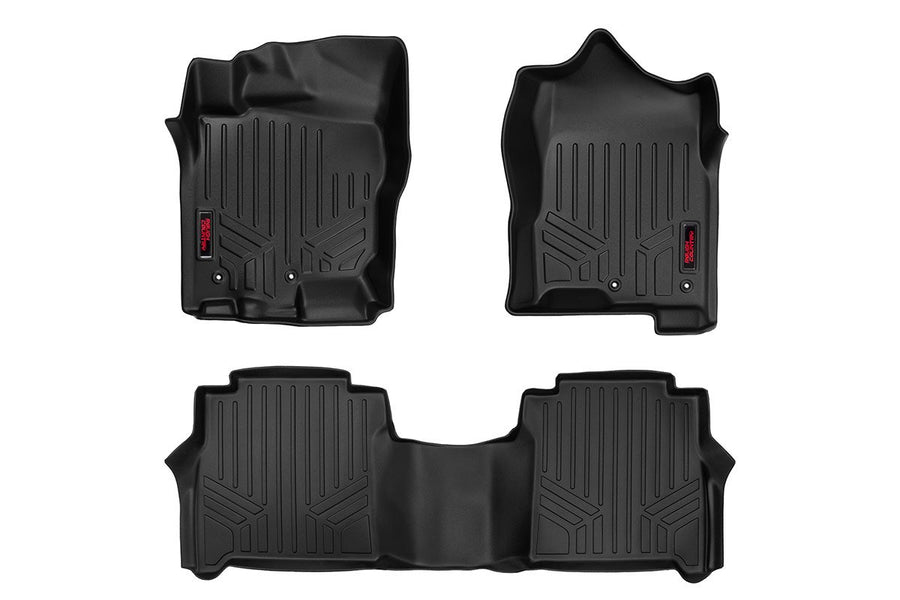 Rough Country Front & Rear Floor Armor Mats for Nissan Titan (2017–2024) & Titan XD (2016–2024) Crew Cab w/Front Bucket Seats - All-Weather Protection, Spill Saver Lip