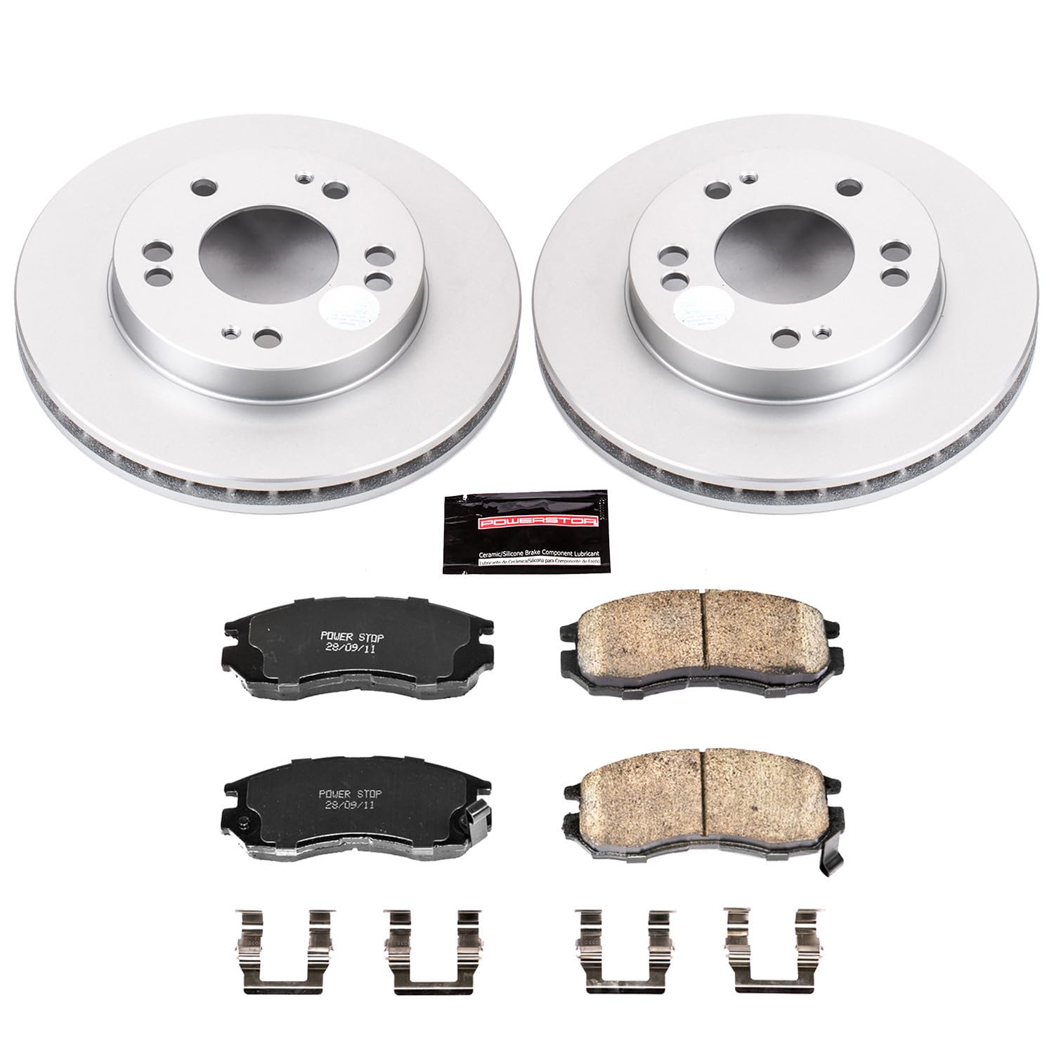 Power Stop CRK681 Brake Rotor Coated & Ceramic Brake Pads- front For Sebring, Avenger, Stratus, Eagle Talon, Eclipse, Galant, Plymouth Laser [Model Specific]